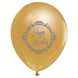 Balon baskılı 12 inc 1+1 elegant happy birthday altın pk:100