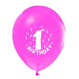 Balon baskılı 12 inc 1+1 happy birthday 1 yaş pembe pk:100