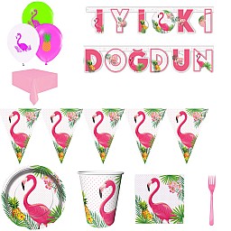 Flamingo Temalı Doğum Günü Süsleri Masa Seti Parti Seti Full Set 8 Kişilik