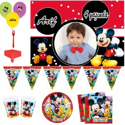 Afiş Hediyeli Mickey Mouse Doğum Günü Süsleri, Fotoğraflı Parti Seti  8 Kişilik Parti malzemeleri
