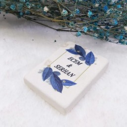 Taş Magnet 6x4 Nikah Şekeri Nişan Hediyeliği Mavi Çiçek Bakıslı Kişiye Özel