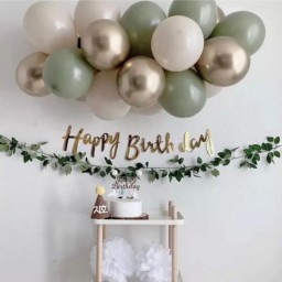 Mini Küf Balon Konsepti - Küf Yeşili Balon Zinciri - 50 Adet Balon Zincir Ve Happy Brithday Yazısı