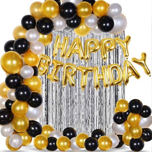 Yetişkin Doğum Günü Süsleri Seti Gold-Gümüş-Siyah Kombini 104 Parça