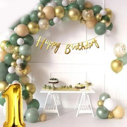 Lüks 1 Yaş Doğum Günü Balon Seti Yeşil Tonlarında