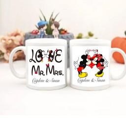 Sevgililer Günü Mickey Minnie Baskılı Hediyelik Kupa Bardak