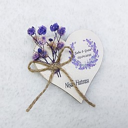 Lavanta Çiçek Baskılı Kuru Çiçek Süslü Uv Kalp Nişan Hediyeliği Nikah Şekeri 6 cm