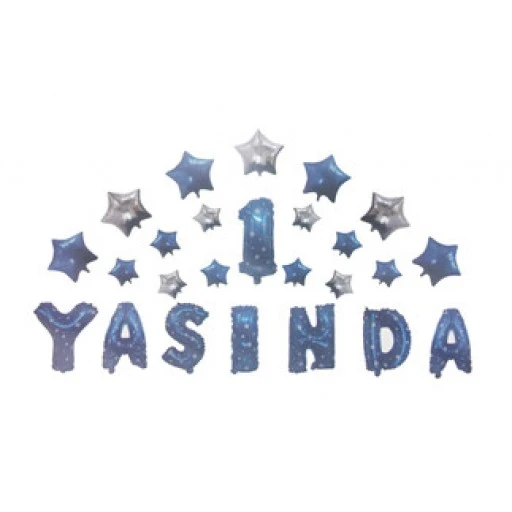 Folyo Balon 1 Yaşında Yıldızlı Set Mavi 16ınc