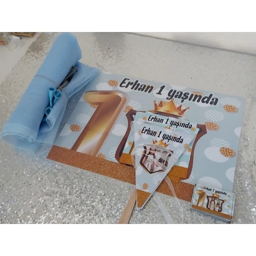 1 Yaş Altın Doğum Günü Süsleri Fotoğraflı Süsleme Ve Magnet Seti