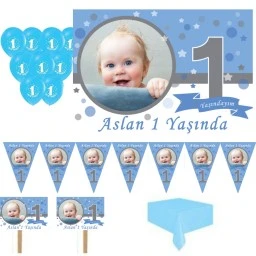 1 Yaş Pırıltı First Birthday Doğum Günü Süsleri, Parti Setleri Erkek Kişiye Özel Süsleme Set