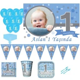 1 Yaş Pırıltılı Temalı 8 Kişilik First Birthday Kız Parti Seti, 1 Yaş Doğum Günü Süsleri, Erkek Çocuk