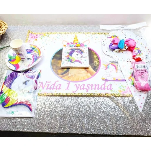 1 Yaş Altın Doğum Günü Süsleri Fotoğraflı Süsleme Ve Magnet Seti Altın