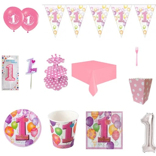 8 Kişilik 1 Yaş Baloncuklar Konsept Full Doğum Günü Süsleri, İlk Yaşım Pırıltı Doğum Günü Sofra Seti