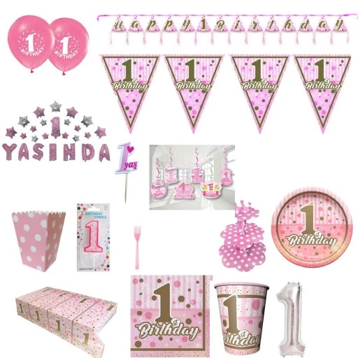 8 Kişilik 1 Yaş Lüks Full Doğum Günü Süsleri, İlk Yaşım Pırıltı Doğum Günü İhtiyacınız Olan Herşey
