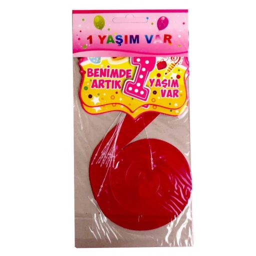 Orta Süs Asmalı Benimde 1 Yaşım Pembe 10'li