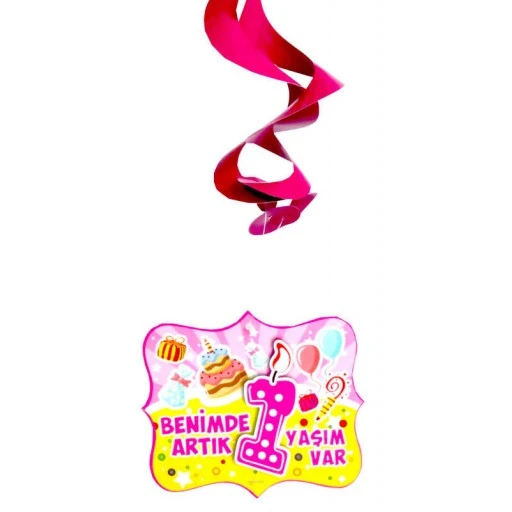 Orta Süs Asmalı Benimde 1 Yaşım Pembe 10'li