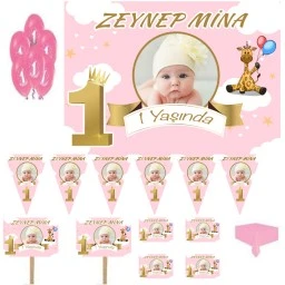 Bulut Konsept Temalı Doğum Günü Süsleme Ve Magnet Set, 1 Yaş Doğum Günü Süsleri, Kız Çocuk
