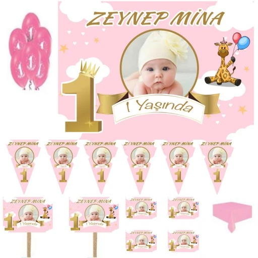 Bulut Konsept Temalı Doğum Günü Süsleme Ve Magnet Set, 1 Yaş Doğum Günü Süsleri, Kız Çocuk