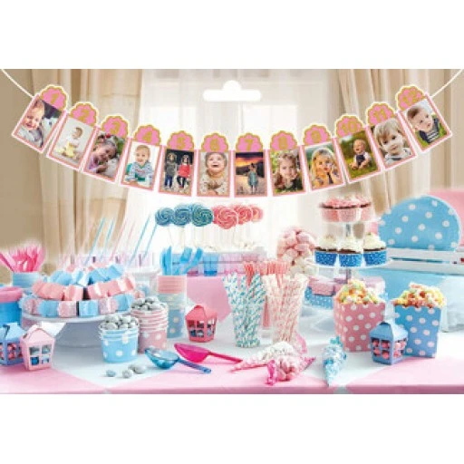 Çerçeve Orta Süs Simli 12 Aylık Set Pembe