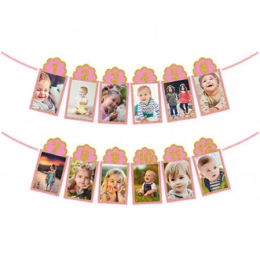 Çerçeve Orta Süs Simli 12 Aylık Set Pembe