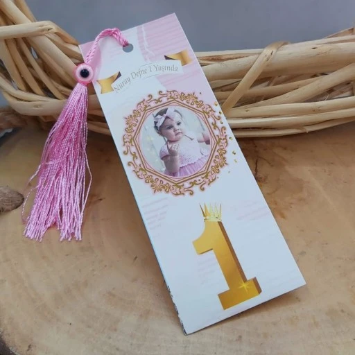 Kişiye Özel Fotoğraf Baskılı 1 Yaş Kitap Ayracı Doğum Günü Hediyesi Kız Bebek