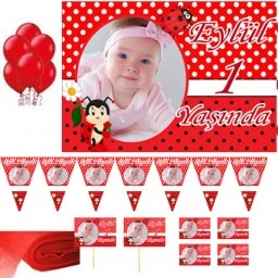 Uğur Böceki Temalı Doğum Günü Süsleri, Parti Seti, Magnet Konuşma Balonu Hdts222 1 Yaş Doğum Günü