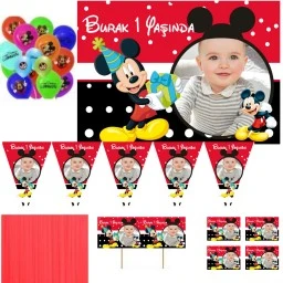 Mickey Mouse Kişye Özel Doğum Günü Süsleri, 1 Yaş Doğum Günü Süslemeleri Parti Seti Hdts207