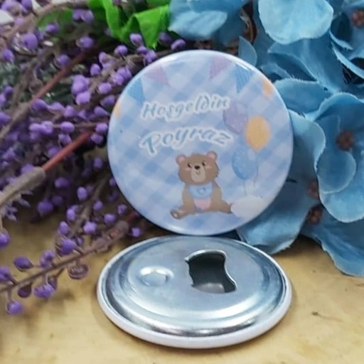 Ayııcklı Mavi Baskılı Bebek Şekeri Metal Magnet Açacak 58 Mm