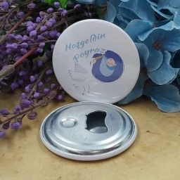 Bebek Getiren Leylekli Metal Bebek Şekeri Metal Magnet Açacak 58 Mm