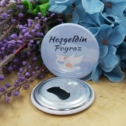 Leylekli Metal Baskılı Bebek Şekeri Metal Magnet Açacak 58 Mm