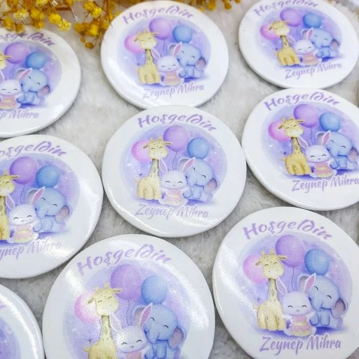 Mor Konsept Koz Bebek Konsept Baskılı Bebek Şekeri Metal Magnet Açacak 58 Mm
