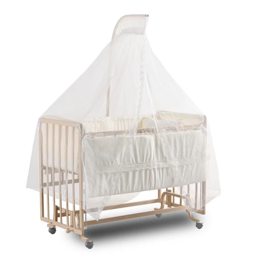 Comfymax Sallanır Anne Yanı Doğal Ahşap Beşik Ve Uyku Seti - 60x120 cm