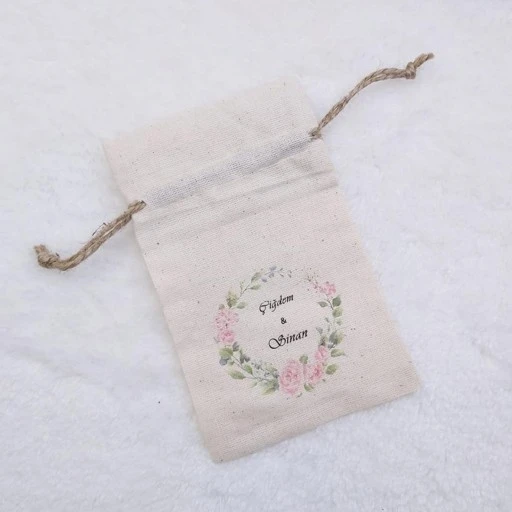 Basılı Kese Keten Kese 9x13 cm Soft Renk Çiçekli