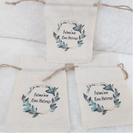 Baskılı Lavanta Kesesi Boş 9x13 cm Nikah Hediyeliği Yeşil Çiçekli