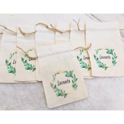 Kişiye Özel İsim Baskılı Keten Kese 9x13 cm Bebek,Nikah Söz Nişan Sünnet 
