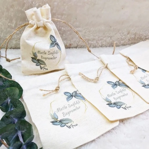 Kişiye Özel İsim Baskılı Keten Kese 9x13 cm Söz Nişan Nikah Hediyesi Toptan