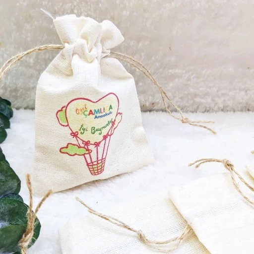 Kişiye Özel İsim Baskılı Keten Kese 9x13 cm Söz Nişan Nikah Hediyesi Toptan