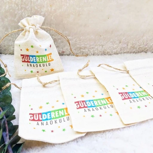 Kişiye Özel İsim Baskılı Keten Kese 9x13 cm Söz Nişan Nikah Hediyesi Toptan