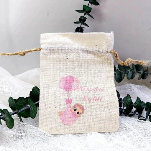 Balonlu Bebek Baskılı Kese 9x13 cm Yenidoğan Hediyelik