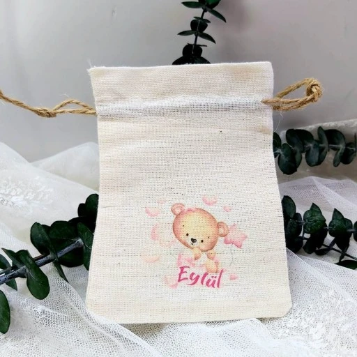 Ayıcık Baskılı Kese 9x13 cm Yenidoğan Hediyelik