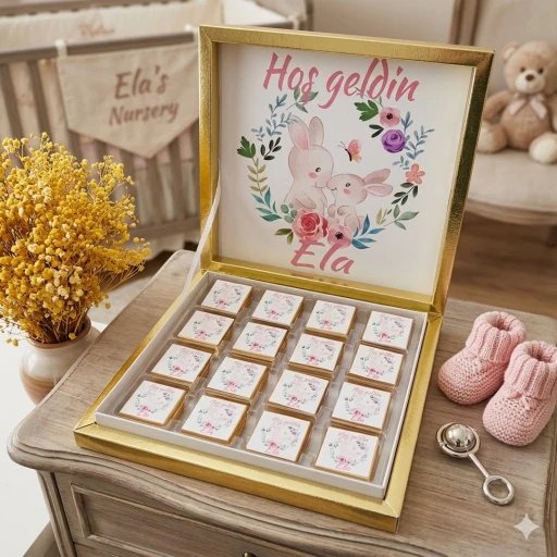 48 Li Bebek Çikolatası Karton Kutuda Tavşan Baskılı