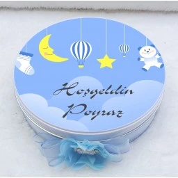Ay Yıldzı Baskılı Metal Kutuda Bebek Çikolatası Uv Baskılı Madlen Çikolata