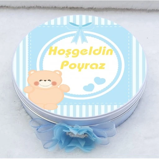 Ayıcıklı Metal Kutuda Bebek Çikolatası Uv Baskılı Madlen Çikolata