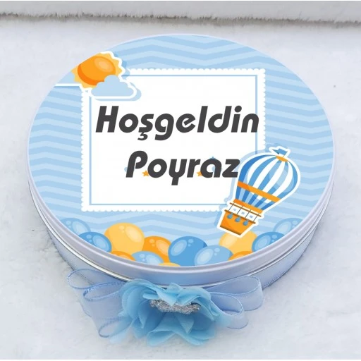 Balon Baskılı Metal Kutuda Bebek Çikolatası Uv Baskılı Madlen Çikolata