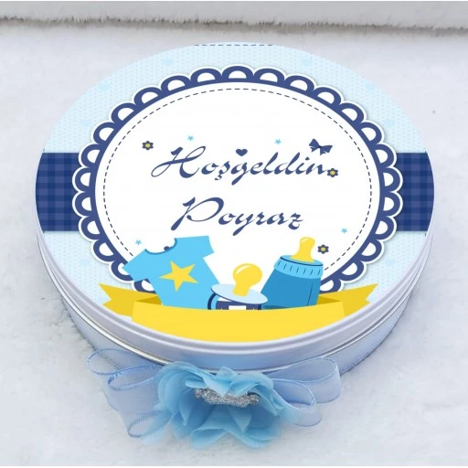 Biberon Baskılı Metal Kutuda Bebek Çikolatası Uv Baskılı Madlen Çikolata