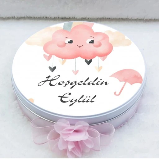 Bebek Çikolatası Metal Kutuda Bulut Baskılı Uv Baskılı Madlen Çikolata