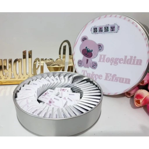 Etiketli Çikolatalı Oval Kutu Bebek Çikolatası 50 Li