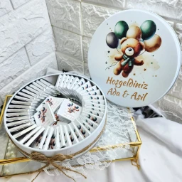 İkiz Bebek Çikolatası Metal Kutu UV Baskılı 50 Adet