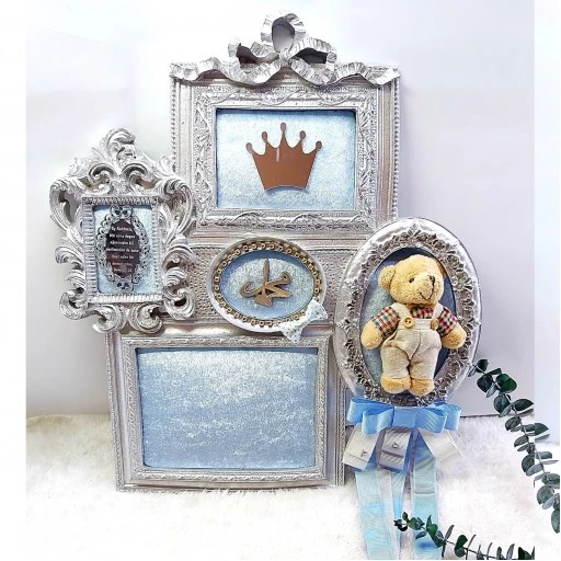 Ayıcıklı Gümüş Renk Erkek Bebek Odası Kapı Süsü