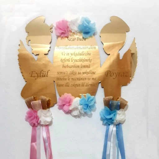 İkiz Bebek Pleksi Melekli Bebek Kapı Süsü