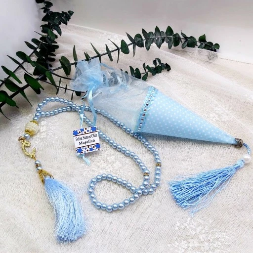 Asetatlı Külah İncili Tesbihli Erkek Bebek Mevlüt Hediyelik